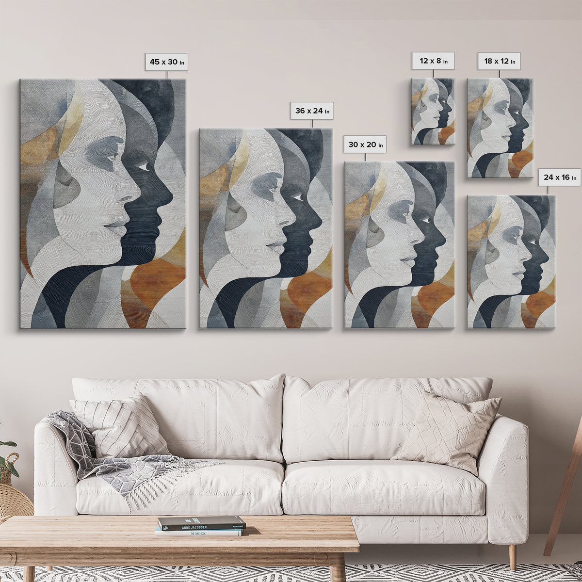 Monochrome Female Profile Framed Canvas Print, Black and White Art, Abstract Art, Living Room Decor, Monochrome, Cabin Decor, BAW-2x3-33