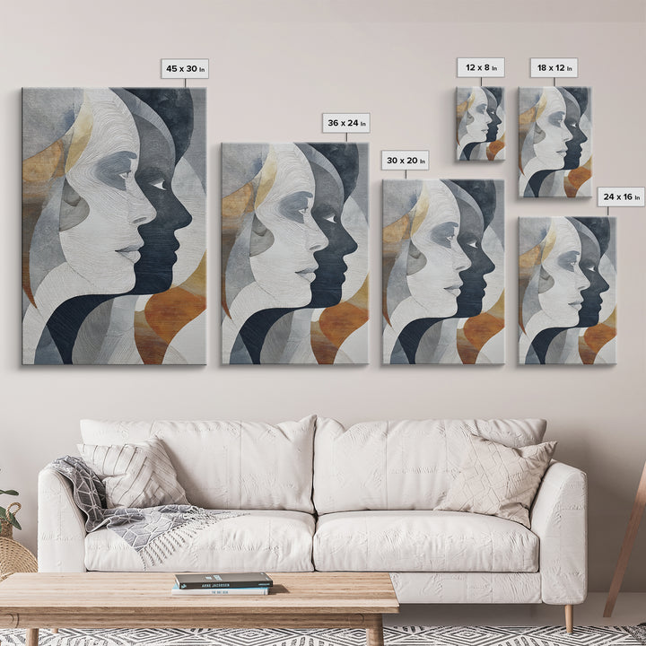 Monochrome Female Profile Framed Canvas Print, Black and White Art, Abstract Art, Living Room Decor, Monochrome, Cabin Decor, BAW-2x3-33