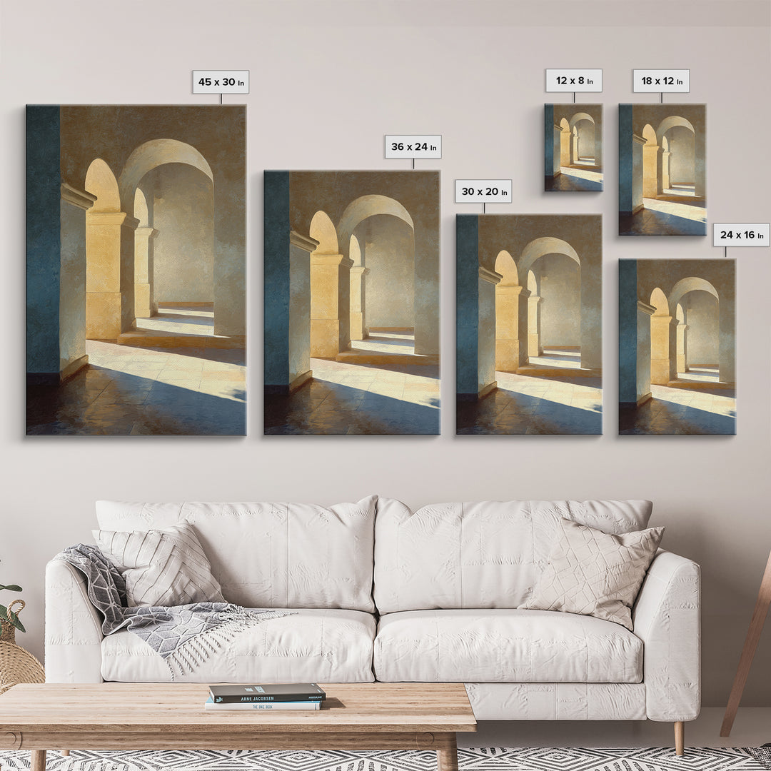 High Contrast Architectural Arches and Shadows Canvas Print, Black and White Art, Digital Art, Living Room Decor, Monochrome, BAW-2x3-35
