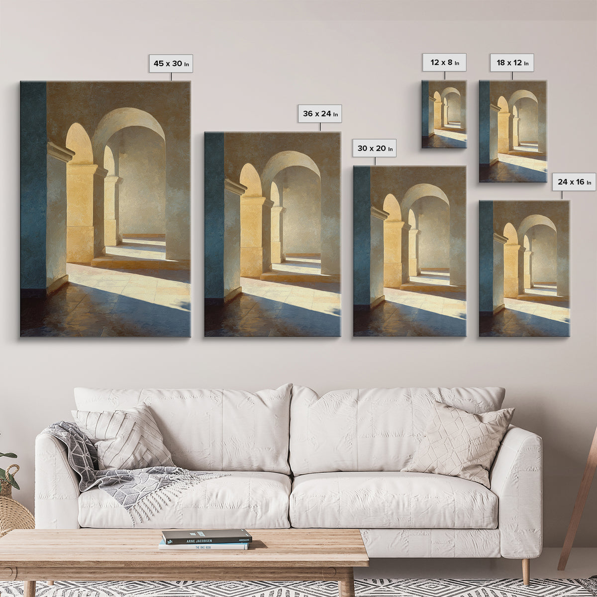High Contrast Architectural Arches and Shadows Canvas Print, Black and White Art, Digital Art, Living Room Decor, Monochrome, BAW-2x3-35
