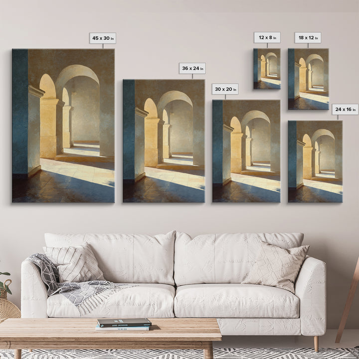High Contrast Architectural Arches and Shadows Canvas Print, Black and White Art, Digital Art, Living Room Decor, Monochrome, BAW-2x3-35