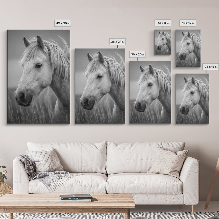 Black and White Wild Horse Portrait Canvas Print, Black and White Art, Printable Wall Art, Living Room Decor, Monochrome, BAW-2x3-37