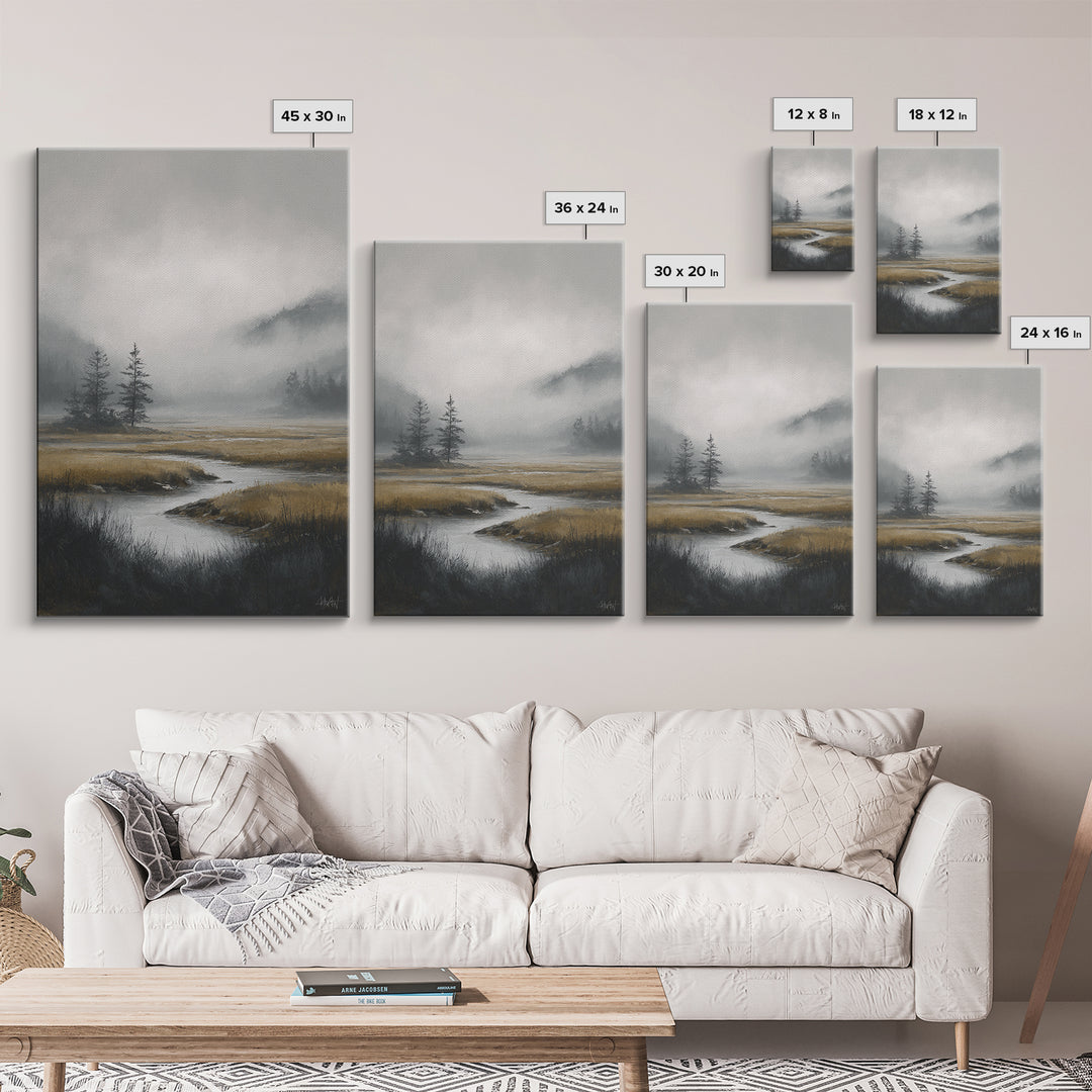 Moody Foggy Forest Canvas Print, Black and White Art, Printable, Living Room Decor, Fine Art, Monochrome, Living Room Wall Art, BAW-2x3-39