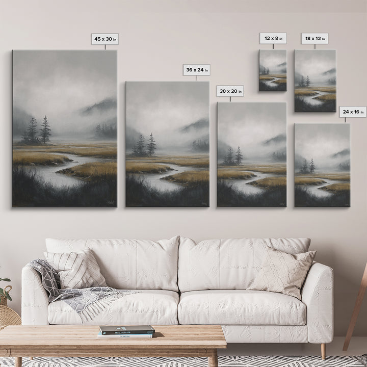 Moody Foggy Forest Canvas Print, Black and White Art, Printable, Living Room Decor, Fine Art, Monochrome, Living Room Wall Art, BAW-2x3-39