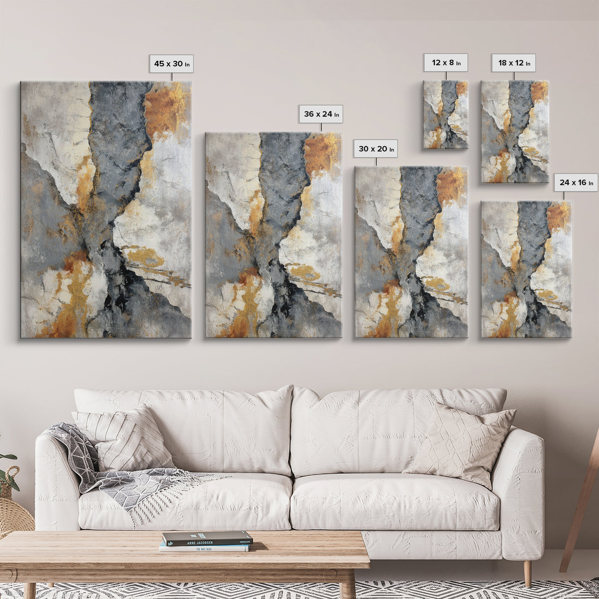 Abstract Marble Texture Framed Canvas Print, Black and White Art, Mid Century Modern, Living Room Decor, Fine Art, Monochrome, BAW-2x3-47