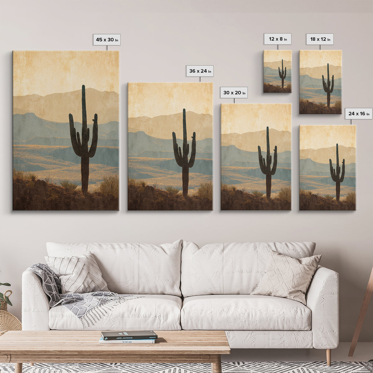 Monochrome Desert Cactus Silhouette Canvas Print, Black and White Art, Digital Art, Living Room Decor, Fine Art, Monochrome, BAW-2x3-5