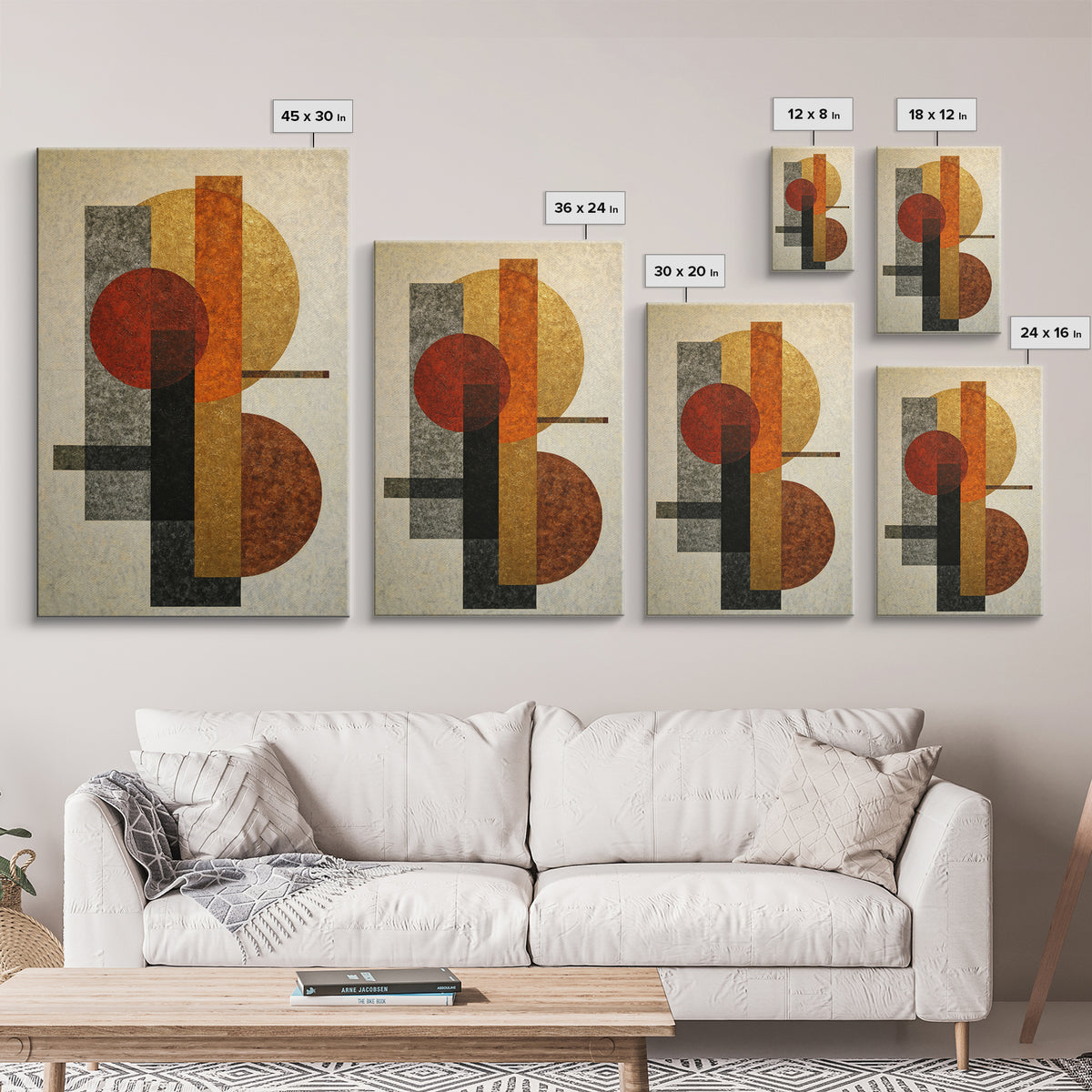 Geometric Bauhaus Grayscale Shapes Canvas Print, Black and White Art, Wall Decor, Living Room Decor, Fine Art, Monochrome, BAW-2x3-50