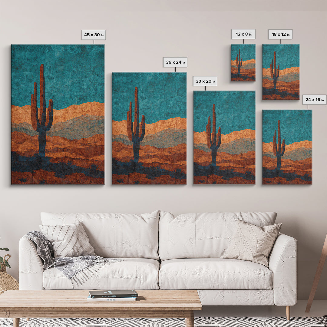 Monochrome Desert Cactus Silhouette Framed Canvas Print, Black and White Art, Original Art, Living Room Decor, Monochrome, BAW-2x3-53