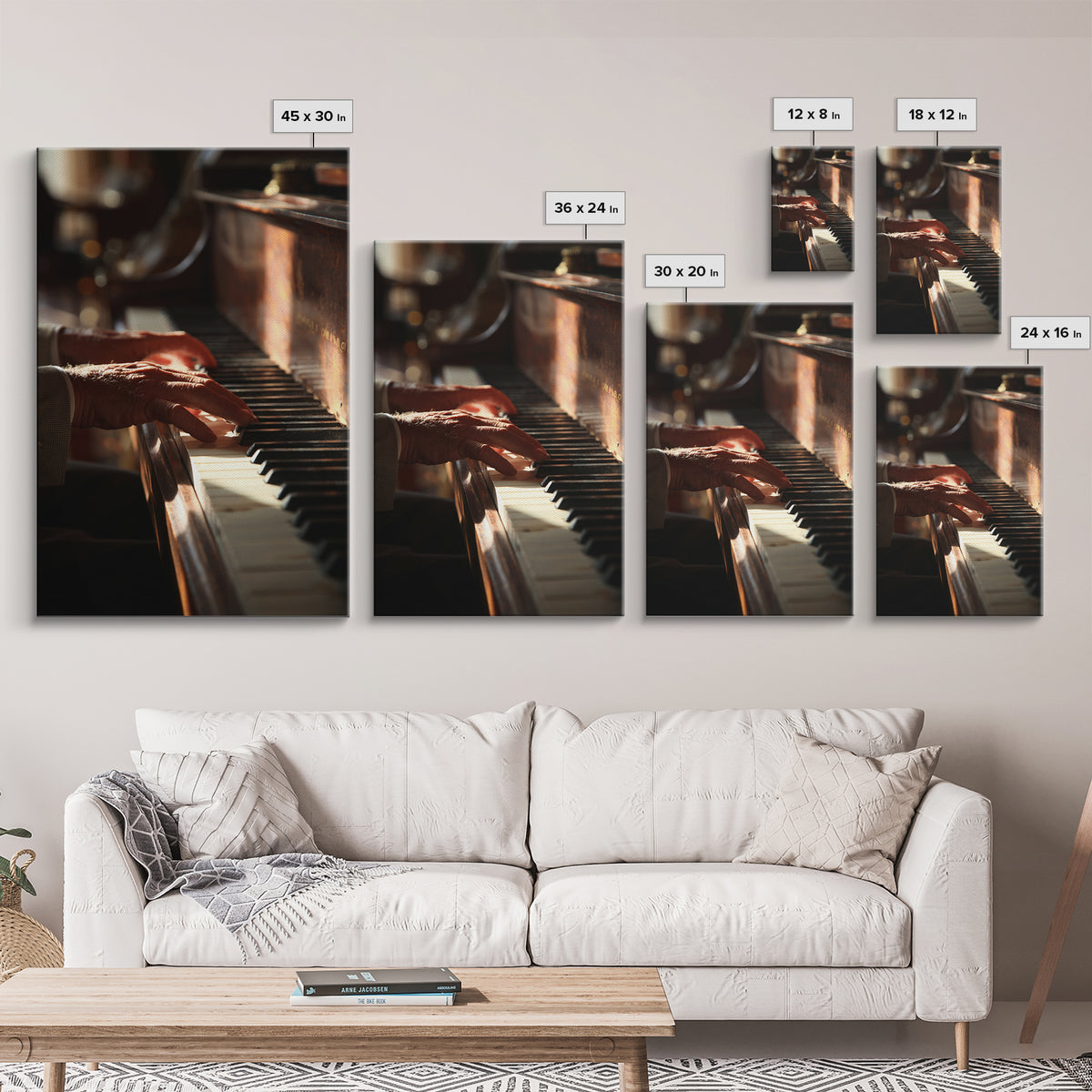 Piano Keys and Hands Canvas Print, Black and White Art, Digital Prints, Living Room Decor, Fine Art, Monochrome, Wood Wall Art, BAW-2x3-54