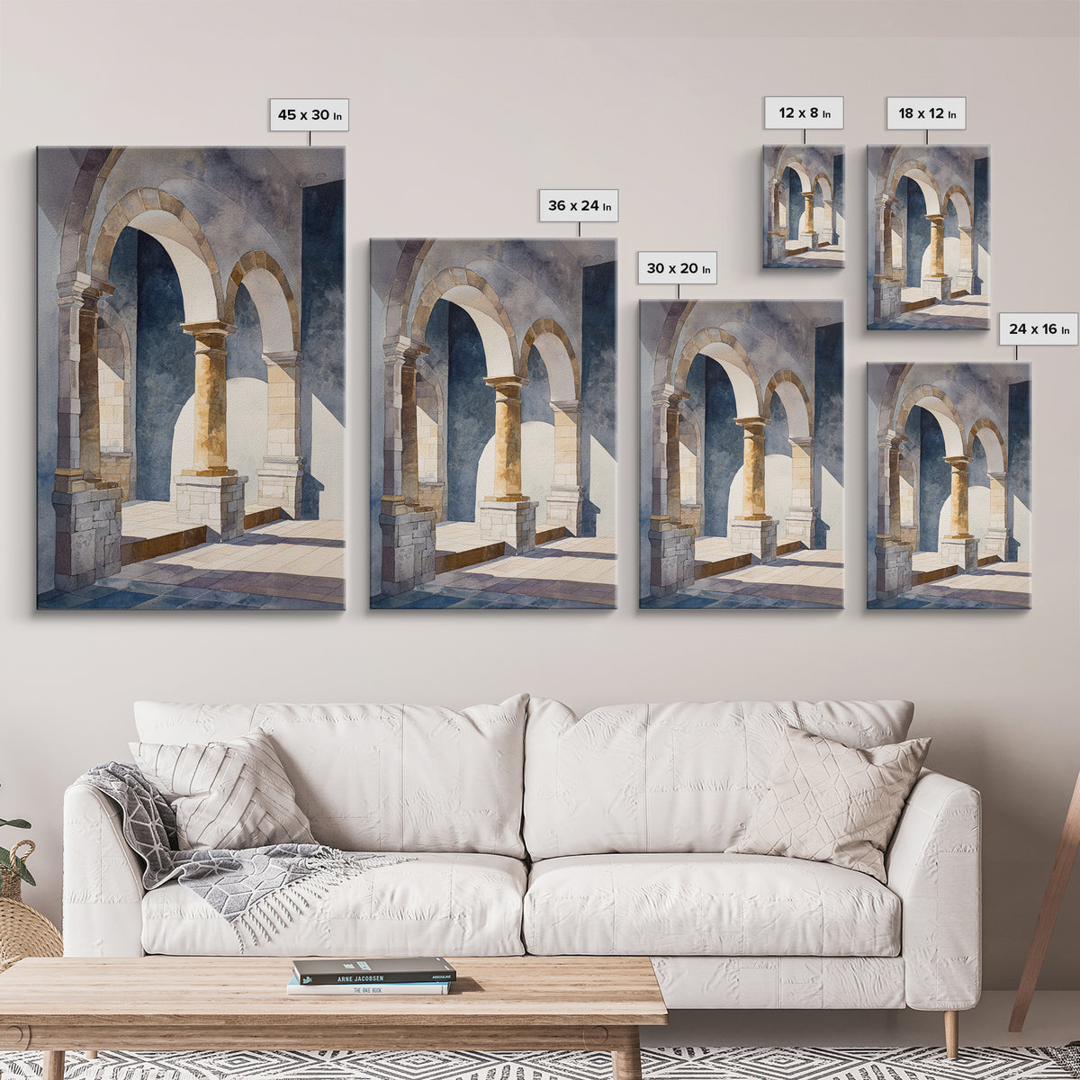 High Contrast Architectural Arches and Shadows Canvas Print, Black and White Art, Original Art, Living Room Decor, Monochrome, BAW-2x3-59