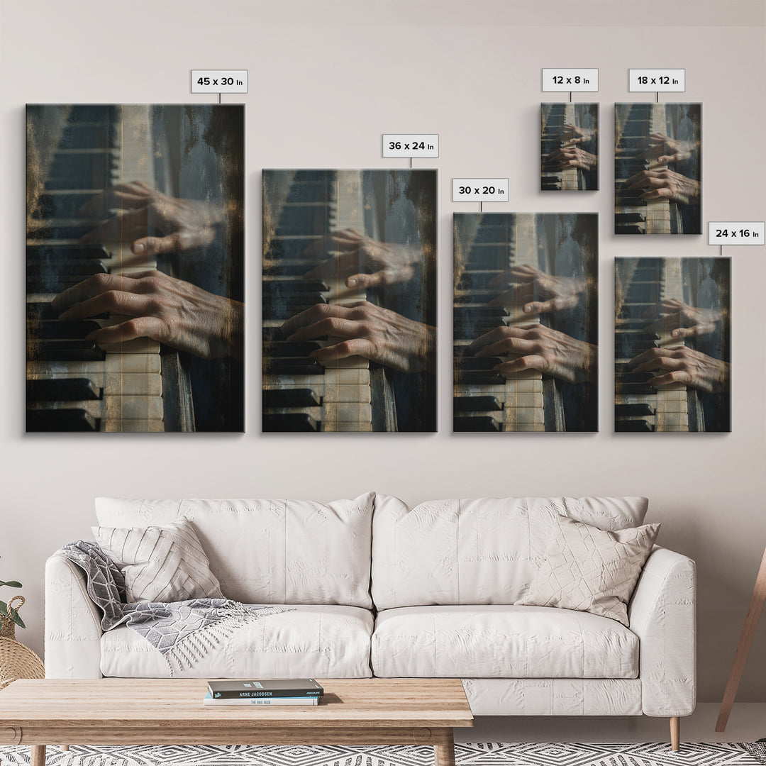 Piano Keys and Hands Framed Canvas Print, Black and White Art, Minimalist Decor, Living Room Decor, Fine Art, Monochrome, BAW-2x3-6