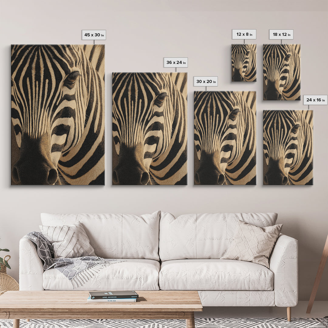 Zebra Stripe Closeup as Graphic Abstraction Canvas Print, Black and White Art, Halloween Decor, Living Room Decor, Monochrome, BAW-2x3-64