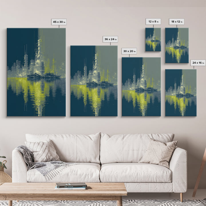 Monochrome City Skyline Reflected Canvas Print, Black and White Art, Wood Wall Art, Living Room Decor, Fine Art, Monochrome, BAW-2x3-67