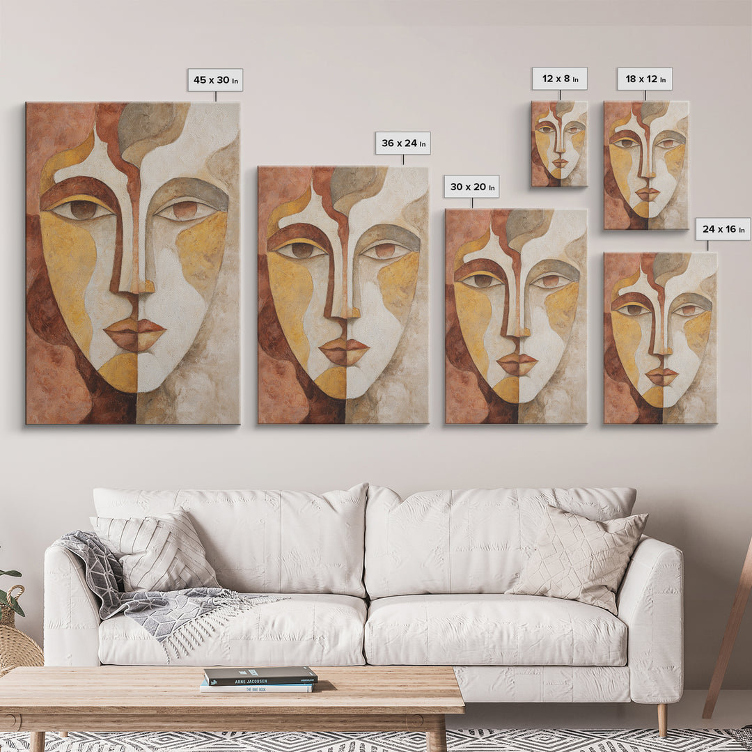 Minimal Face Pair Drawn Canvas Print, Black and White Art, Art Print, Living Room Decor, Monochrome, Abstract Wall Art, BAW-2x3-70