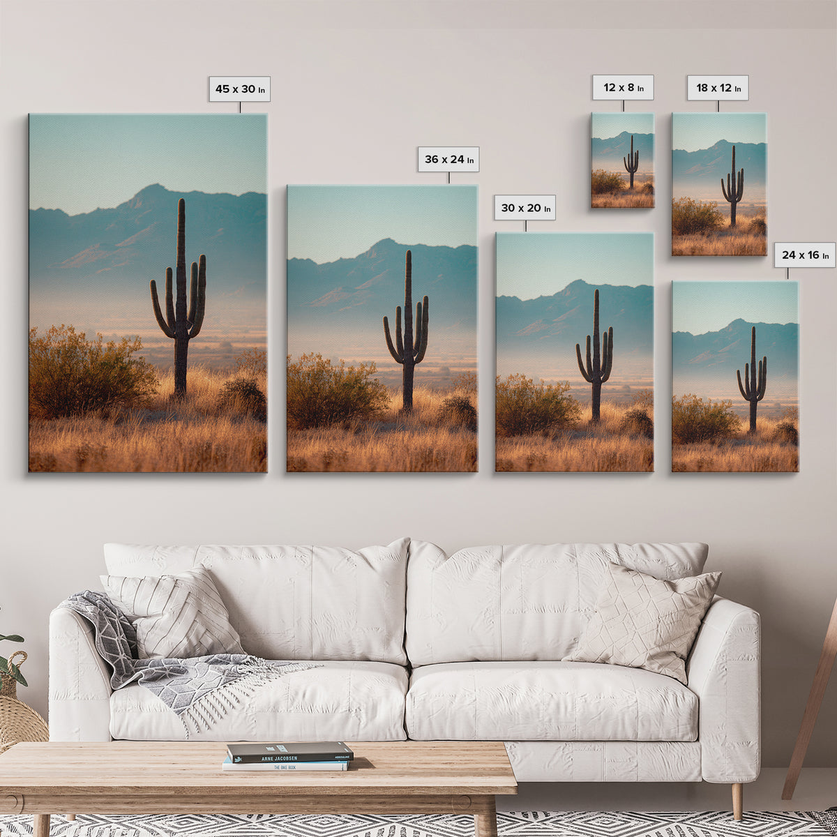 Monochrome Desert Cactus Silhouette Canvas Print, Black and White Art, Abstract Wall Art, Living Room Decor, Watercolor Art, BAW-2x3-77
