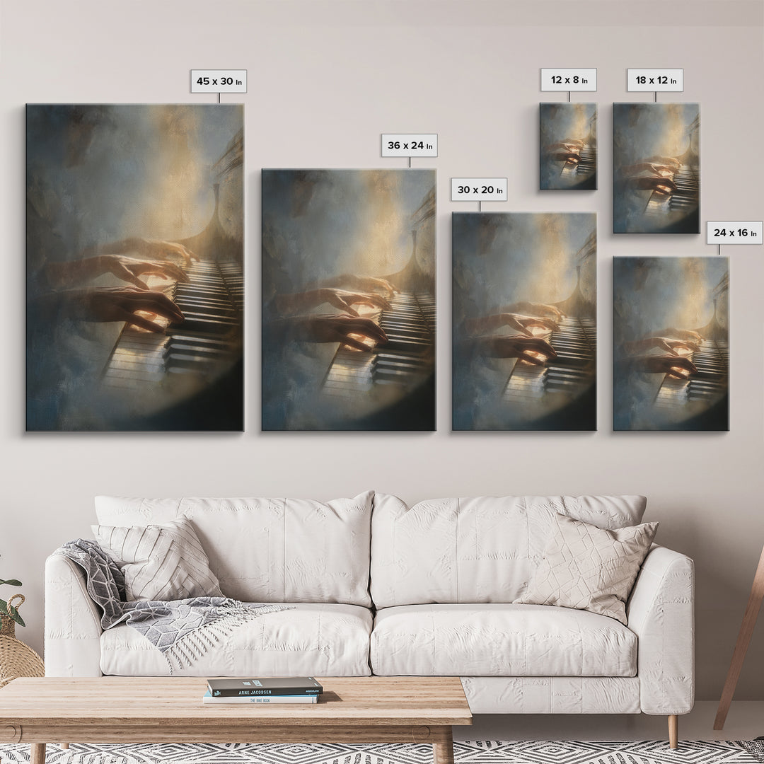 Piano Keys and Hands Framed Canvas Print, Black and White Art, Printable, Living Room Decor, Monochrome, Living Room Wall Art, BAW-2x3-78