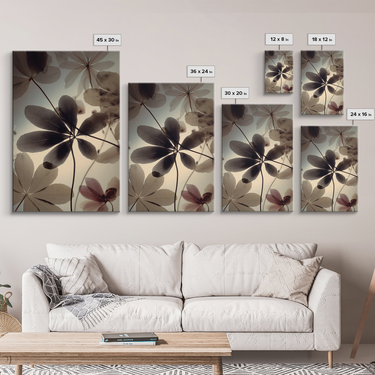 Black and White Botanical Specimen Plate Canvas Print, Black and White Art, Large Wall Art, Living Room Decor, Monochrome, BAW-2x3-79