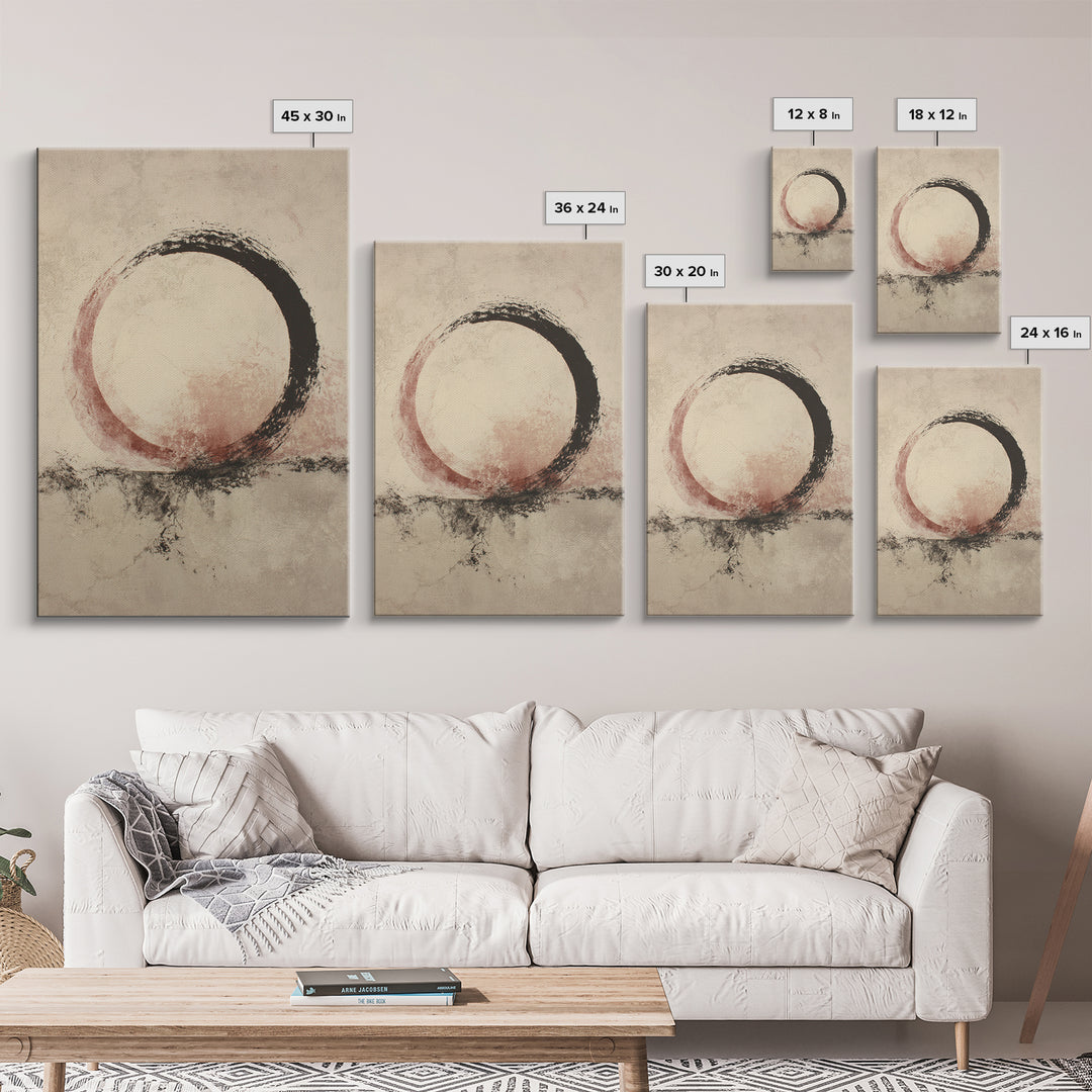 Large Circle and Line Abstract Framed Canvas Print, Black and White Art, Digital Art, Living Room Decor, Abstract Art, BAW-2x3-80
