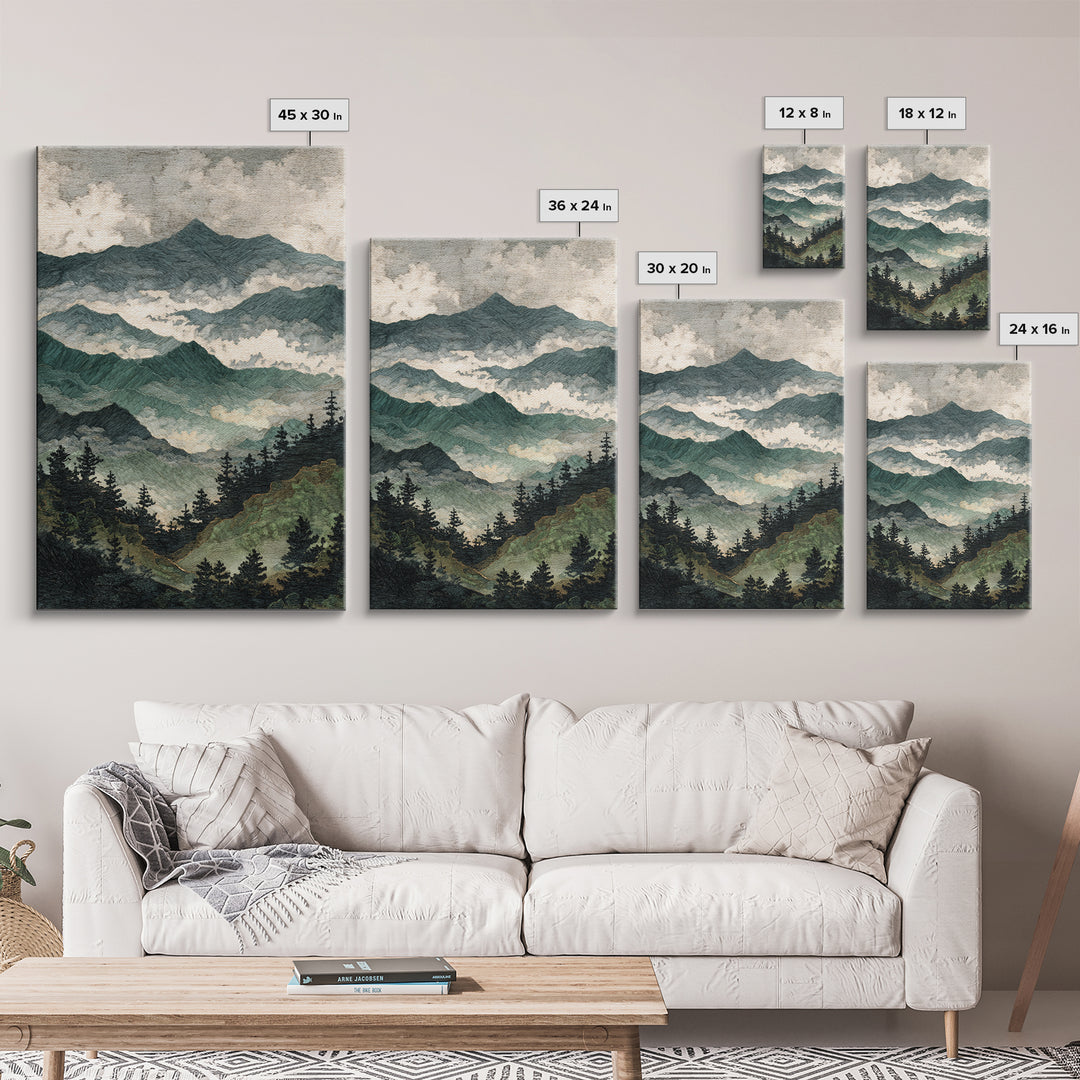 Black Ink Mountain Range Canvas Print, Black and White Art, Printable Wall Art, Living Room Decor, Watercolor Art, Monochrome, BAW-2x3-82