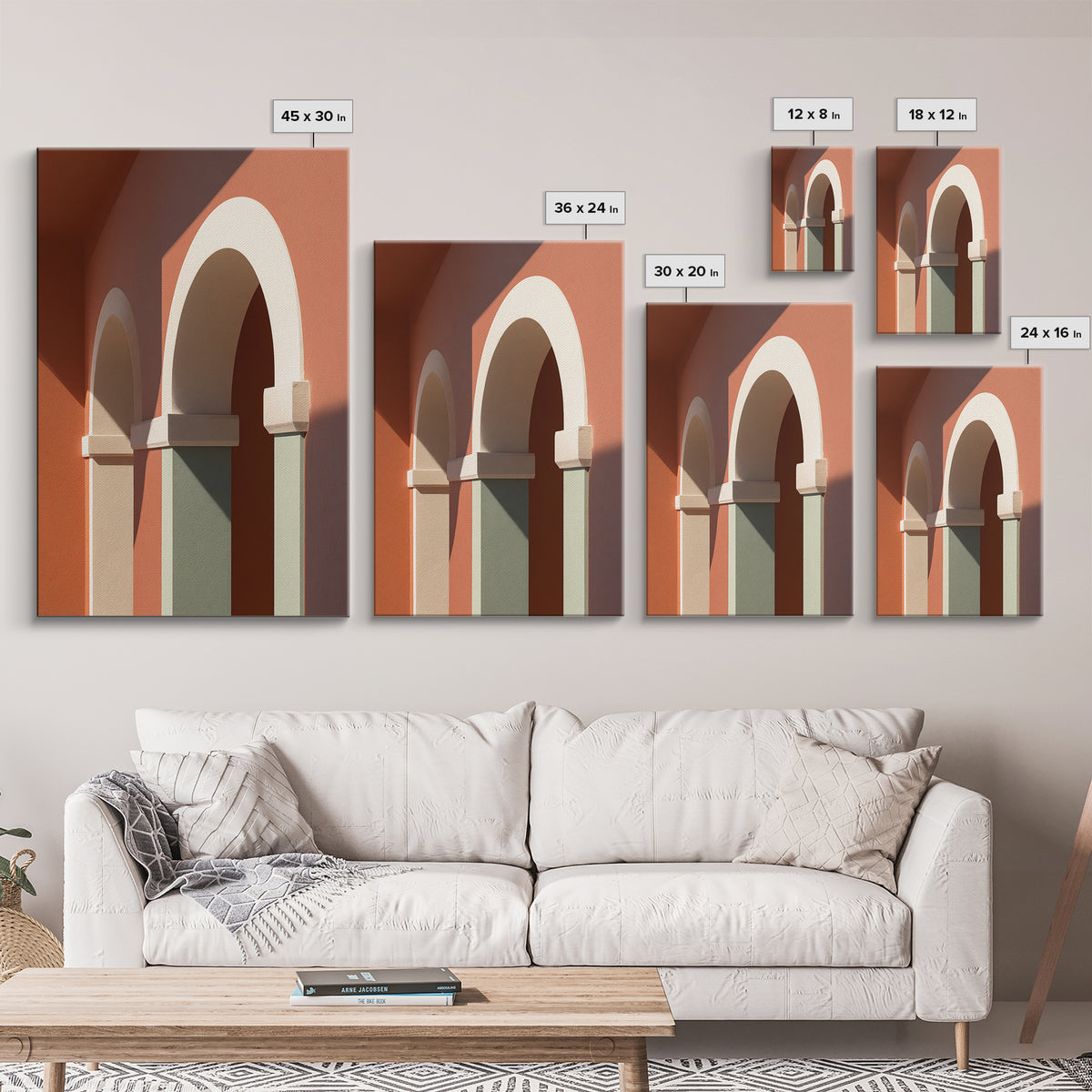 High Contrast Architectural Arches and Shadows Canvas Print, Black and White Art, Set of 3 Prints, Living Room Decor, BAW-2x3-83