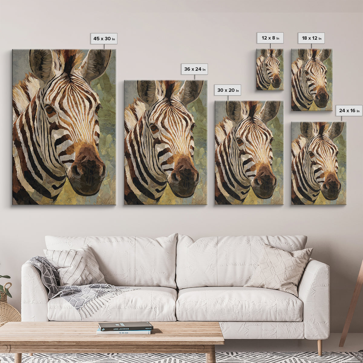 Zebra Stripe Closeup as Graphic Abstraction Canvas Print, Black and White Art, Wood Wall Art, Living Room Decor, Monochrome, BAW-2x3-88