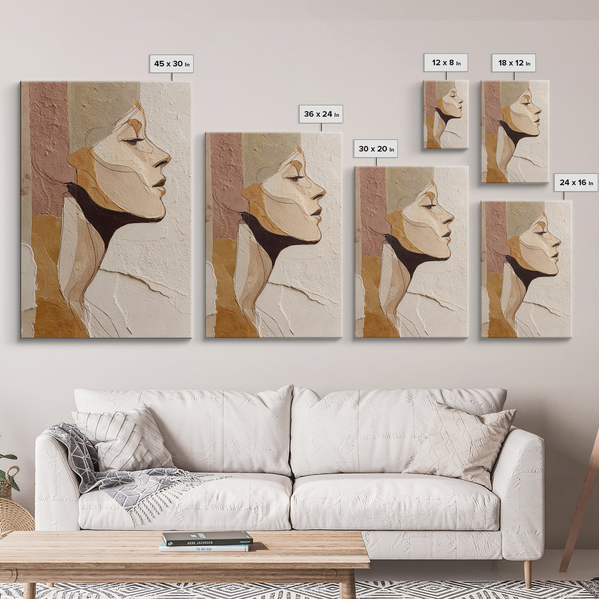 Monochrome Female Profile Canvas Print, Black and White Art, Printable, Living Room Decor, Abstract Art, Monochrome, BAW-2x3-9