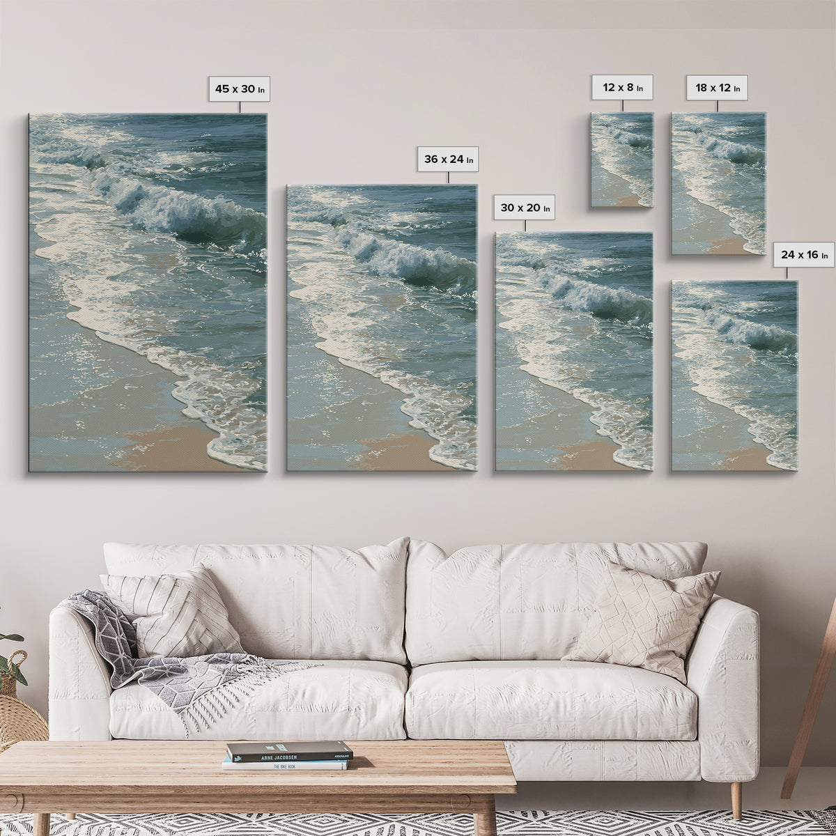 Stormy Ocean Wave Framed Canvas Print, Black and White Art, Gothic Decor, Living Room Decor, Oil Painting, Monochrome, BAW-2x3-90