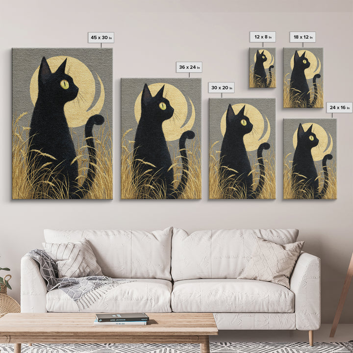 Black Cat Silhouette Canvas Print, Black and White Art, Printable Art, Living Room Decor, Fine Art, Monochrome, Gallery Decor, BAW-2x3-96
