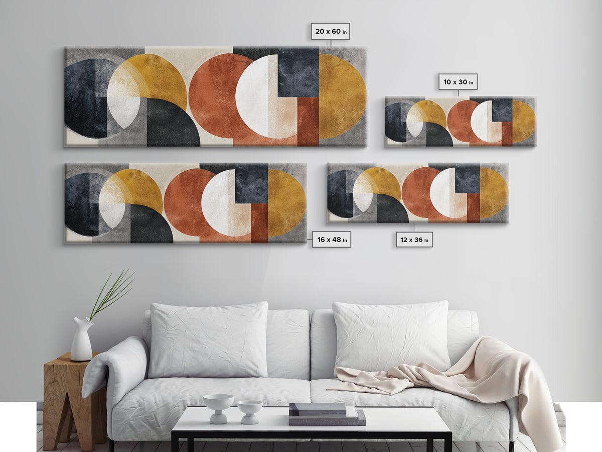 Geometric Bauhaus Grayscale Shapes Framed Canvas Print, Black and White Art, Print, Living Room Decor, Abstract Art, Monochrome, BAW-3x1-10