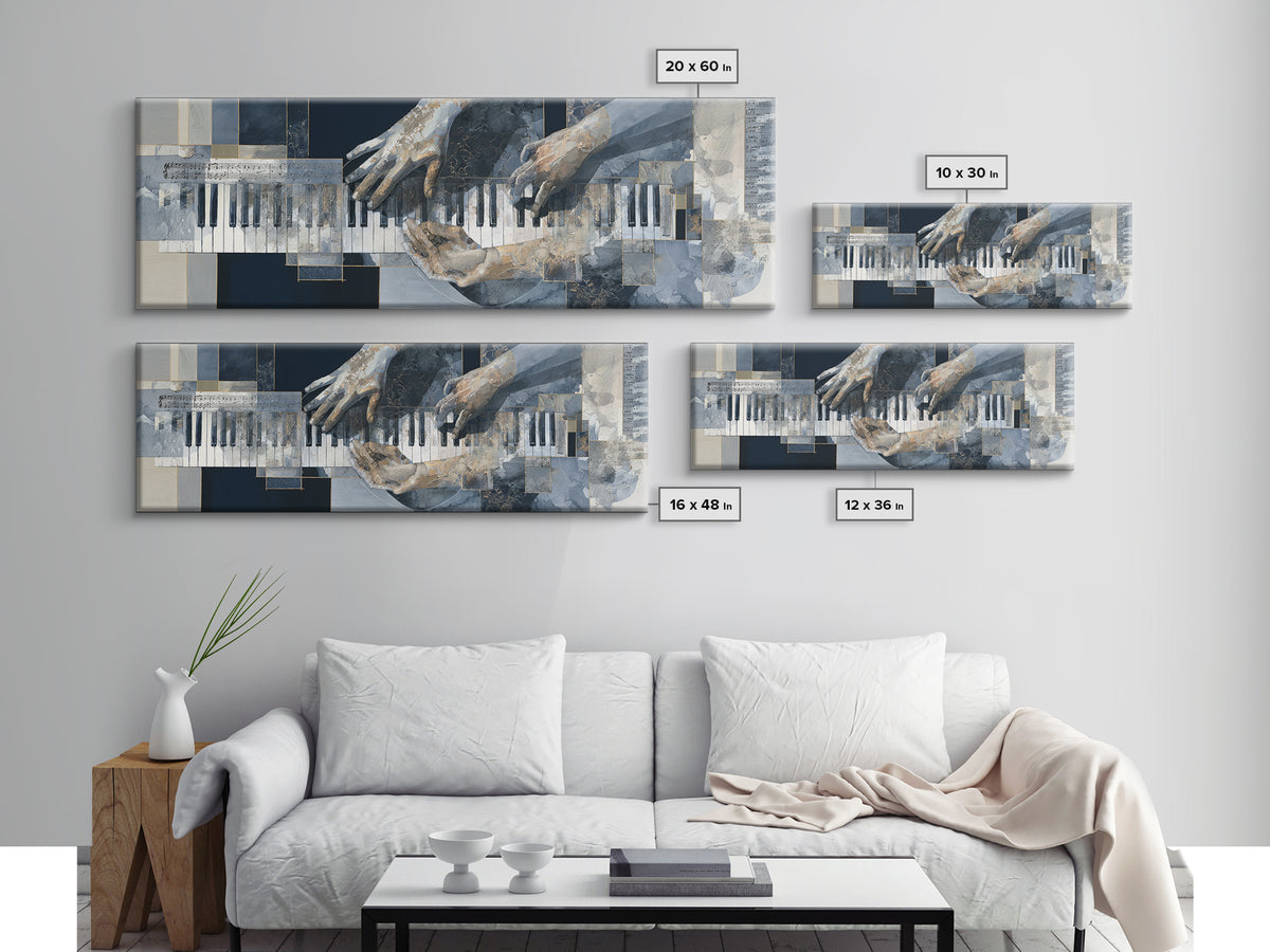 Piano Keys and Hands Canvas Print, Black and White Art, Modern Decor, Living Room Decor, Fine Art, Monochrome, Wall Decor, BAW-3x1-14