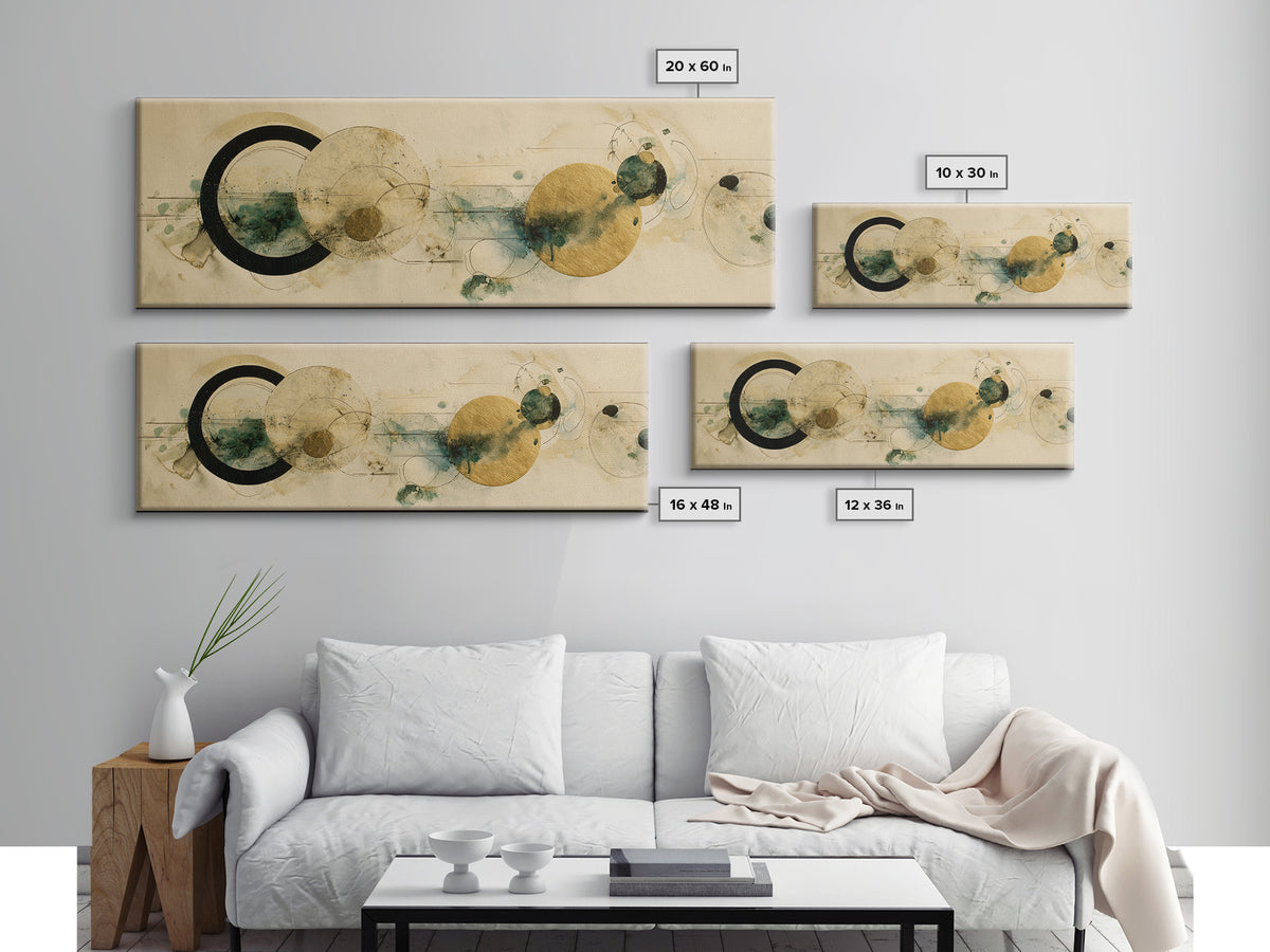 Large Circle and Line Abstract Canvas Print, Black and White Art, Abstract Wall Art, Living Room Decor, Abstract Art, BAW-3x1-16