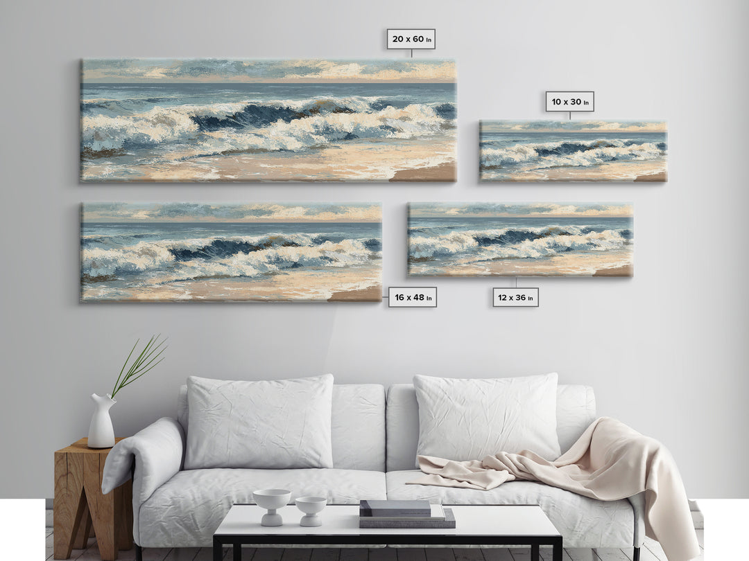 Stormy Ocean Wave Framed Canvas Print, Black and White Art, Printable, Living Room Decor, Monochrome, Living Room Wall Art, BAW-3x1-2
