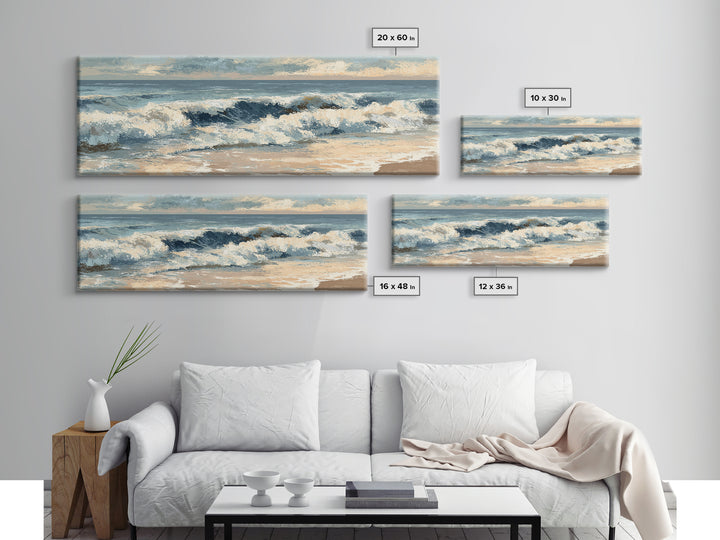 Stormy Ocean Wave Framed Canvas Print, Black and White Art, Printable, Living Room Decor, Monochrome, Living Room Wall Art, BAW-3x1-2