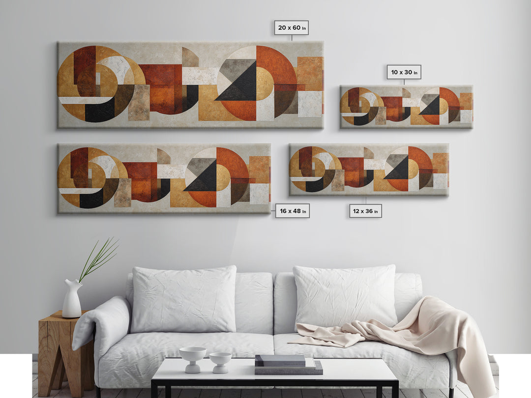 Geometric Bauhaus Grayscale Shapes Canvas Print, Black and White Art, Mid Century Modern, Living Room Decor, Monochrome, BAW-3x1-34