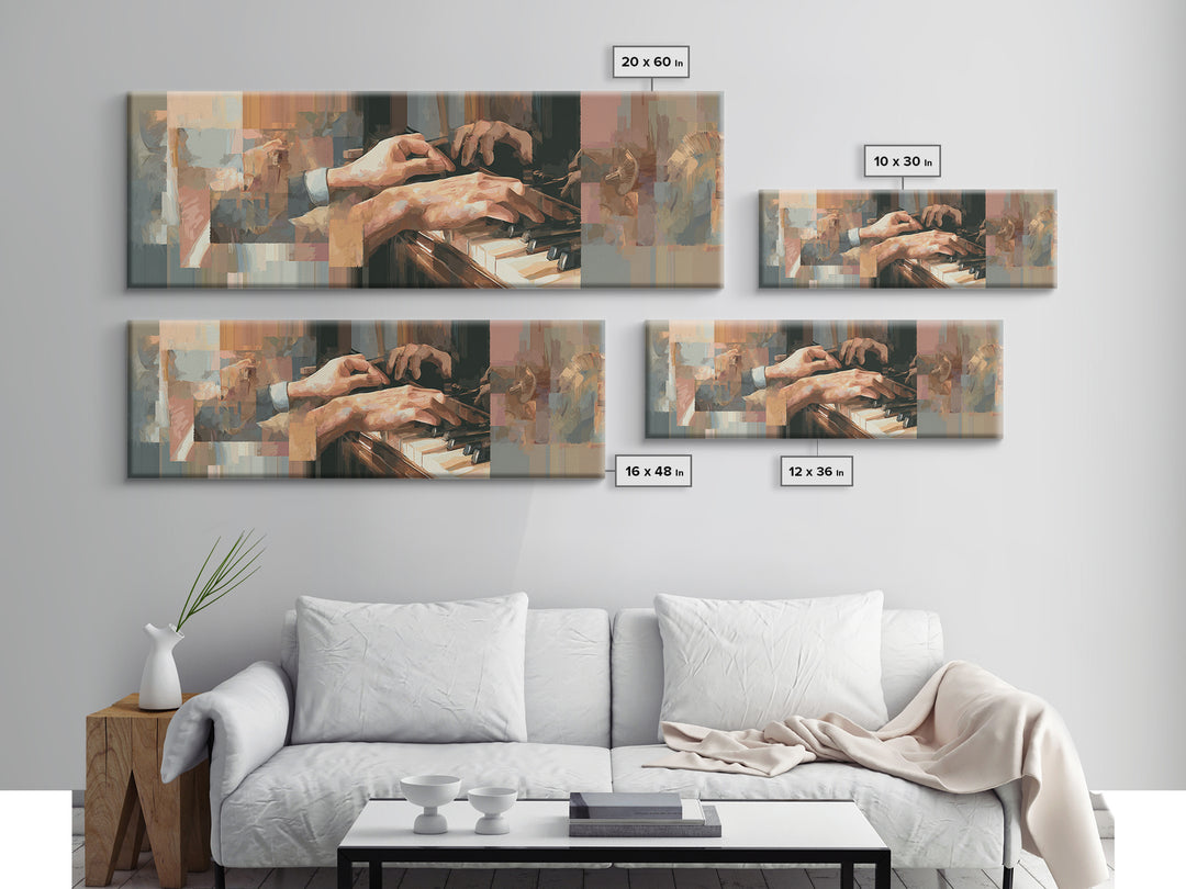 Piano Keys and Hands Canvas Print, Black and White Art, Gothic Decor, Living Room Decor, Monochrome, Photography Prints, BAW-3x1-38