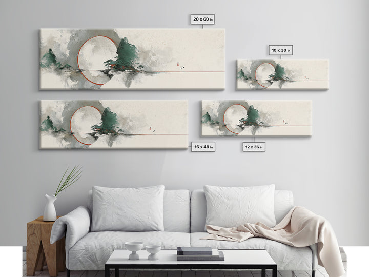 Large Circle and Line Abstract Canvas Print, Black and White Art, Neutral Decor, Living Room Decor, Fine Art, Monochrome, BAW-3x1-40
