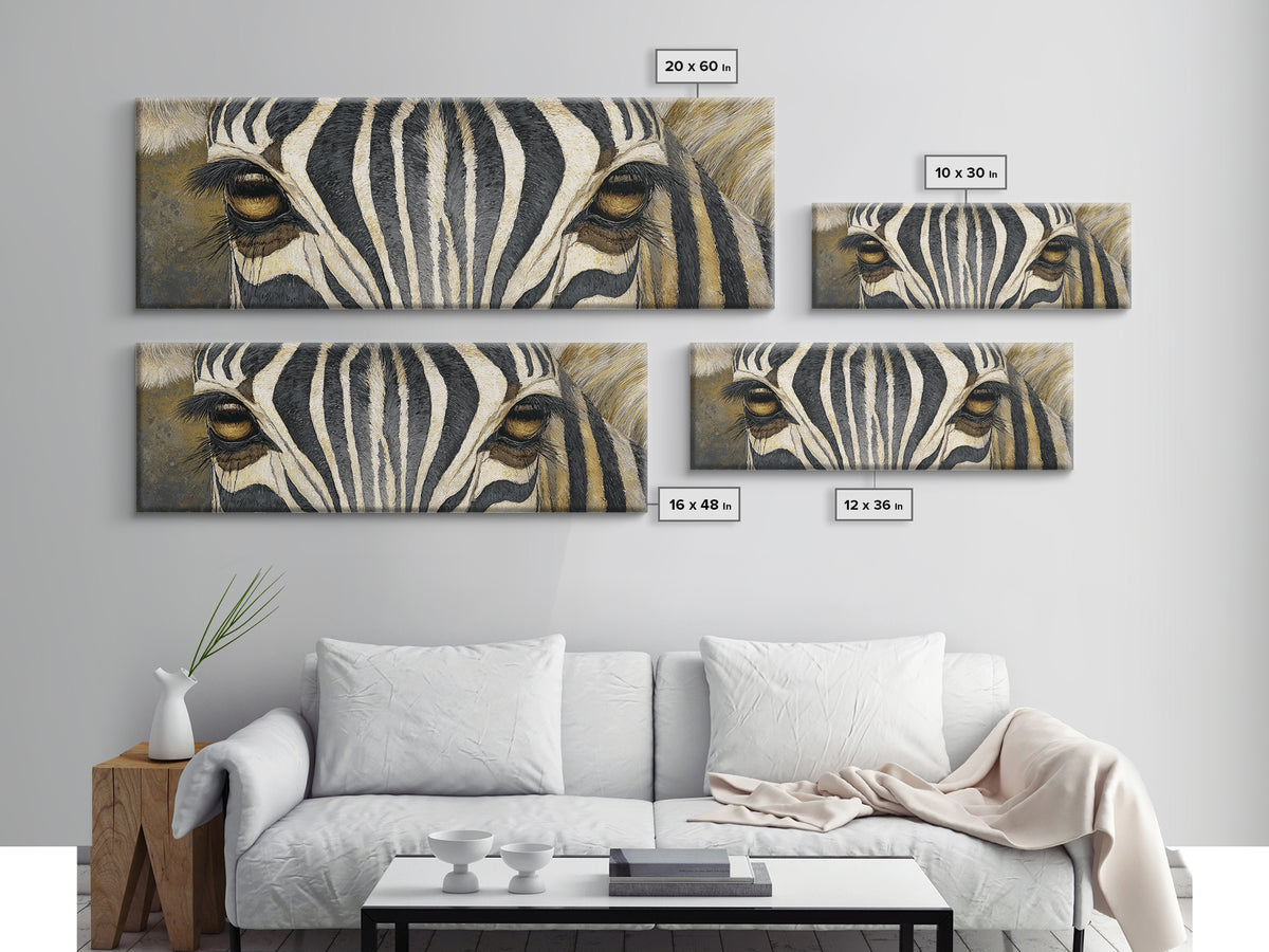 Zebra Stripe Closeup as Graphic Abstraction Canvas Print, Black and White Art, Textured Painting, Living Room Decor, Monochrome, BAW-3x1-48