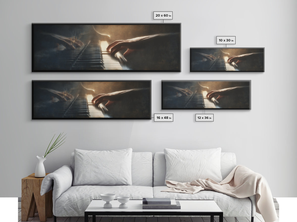 Piano Keys and Hands Canvas Print, Black and White Art, Boho Decor, Living Room Decor, Oil Painting, Monochrome, BAW-3x1-62