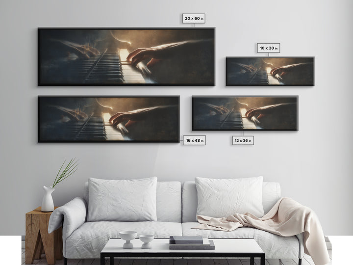 Piano Keys and Hands Canvas Print, Black and White Art, Boho Decor, Living Room Decor, Oil Painting, Monochrome, BAW-3x1-62