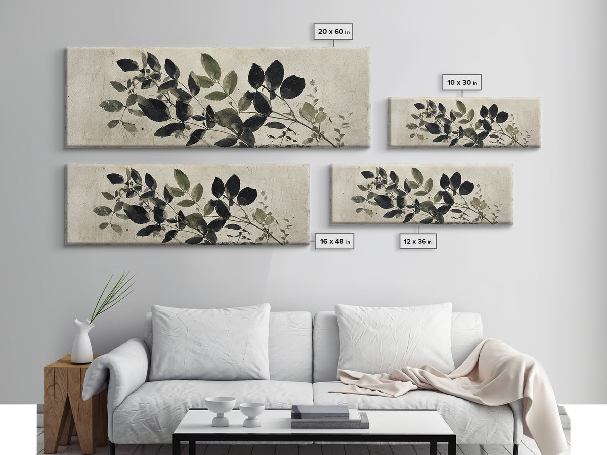 Black and White Botanical Specimen Plate Canvas Print, Black and White Art, Contemporary Art, Living Room Decor, Monochrome, BAW-3x1-63