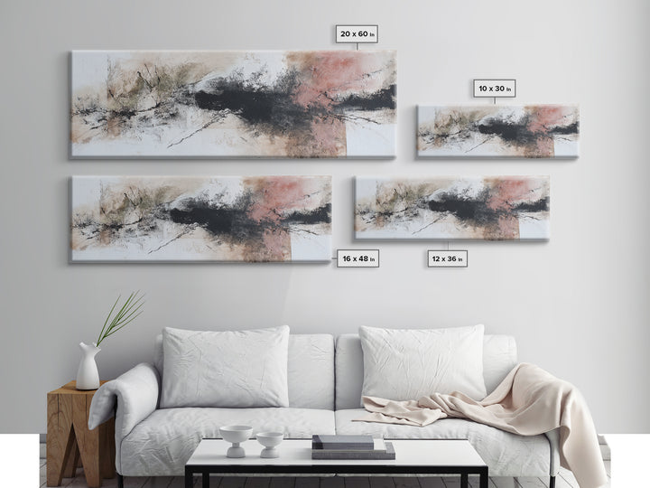 Abstract Charcoal Gestures on White Paper Canvas Print, Black and White Art, Home Decor, Living Room Decor, Monochrome, BAW-3x1-68