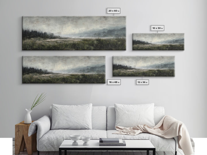 Moody Foggy Forest Canvas Print, Black and White Art, Gothic Decor, Living Room Decor, Oil Painting, Monochrome, BAW-3x1-71
