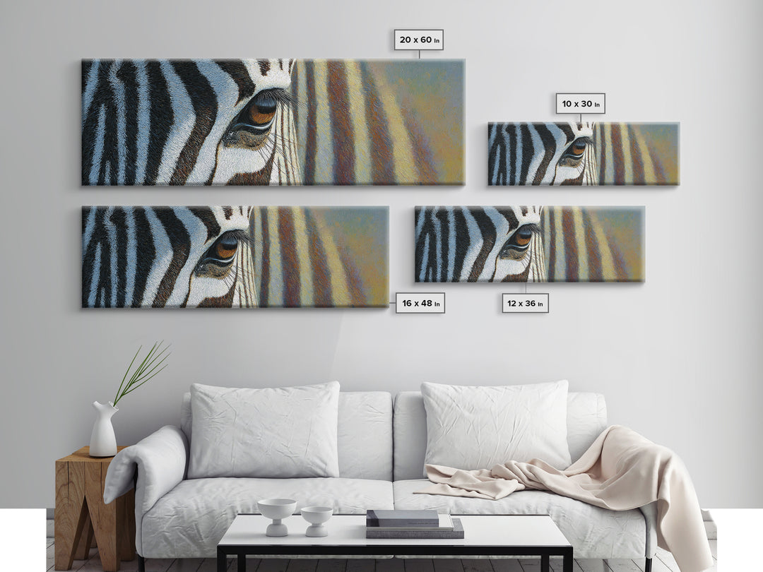 Zebra Stripe Closeup as Graphic Abstraction Framed Canvas Print, Black and White Art, Art, Living Room Decor, Monochrome, BAW-3x1-72