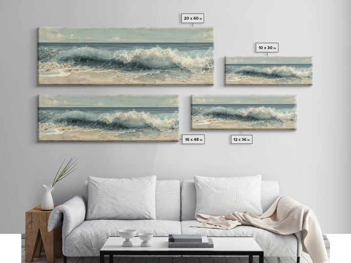 Stormy Ocean Wave Framed Canvas Print, Black and White Art, Modern Wall Art, Living Room Decor, Fine Art, Monochrome, BAW-3x1-74