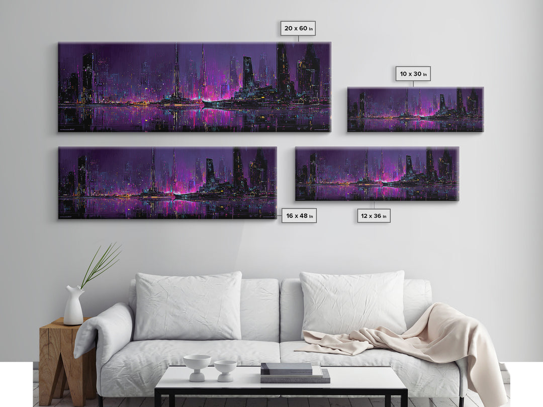 Monochrome City Skyline Reflected Canvas Print, Black and White Art, Living Room Decor, Abstract Art, Monochrome, BAW-3x1-75