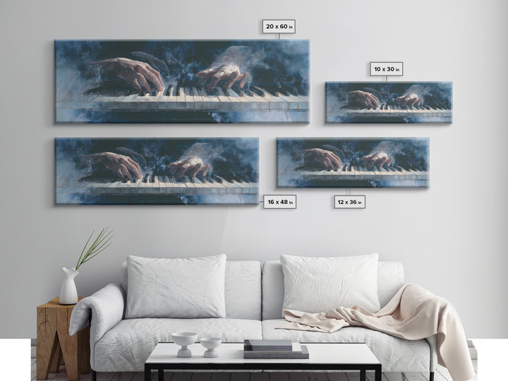 Piano Keys and Hands Canvas Print, Black and White Art, Abstract Art, Living Room Decor, Watercolor Art, Monochrome, BAW-3x1-86