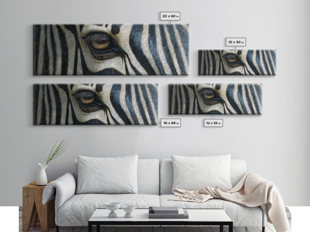 Zebra Stripe Closeup as Graphic Abstraction Canvas Print, Black and White Art, Textured Painting, Living Room Decor, Monochrome, BAW-3x1-96