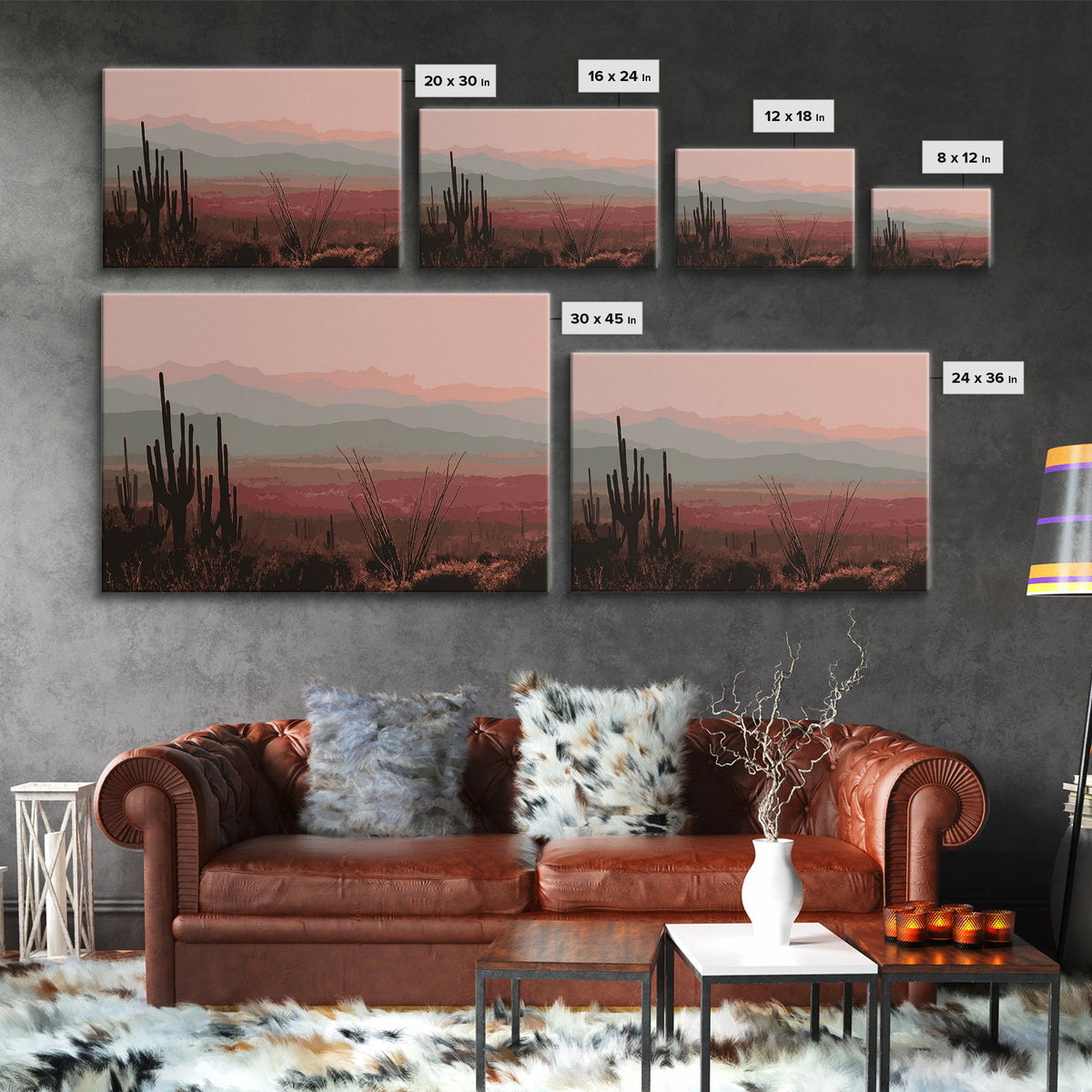 Monochrome Desert Cactus Silhouette Canvas Print, Black and White Art, Abstract Wall Art, Living Room Decor, Watercolor Art, BAW-3x2-1