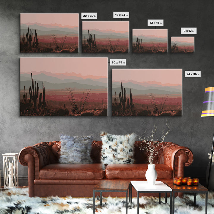 Monochrome Desert Cactus Silhouette Canvas Print, Black and White Art, Abstract Wall Art, Living Room Decor, Watercolor Art, BAW-3x2-1