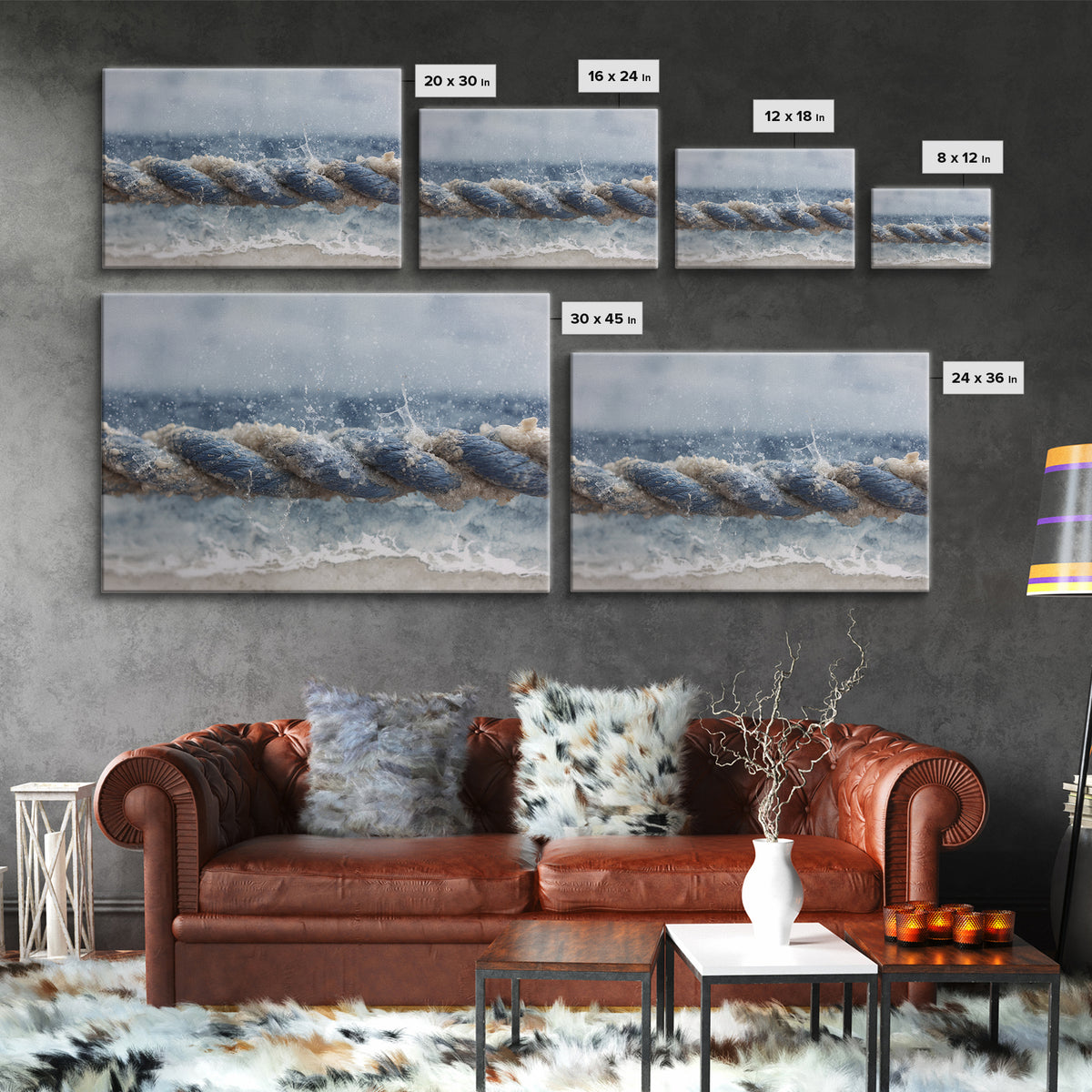 Stormy Ocean Wave Framed Canvas Print, Black and White Art, Gothic Decor, Living Room Decor, Oil Painting, Monochrome, BAW-3x2-14